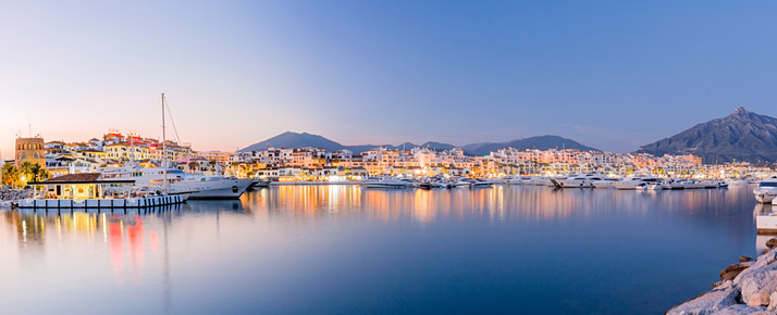 Illuminated harbour of Marbella