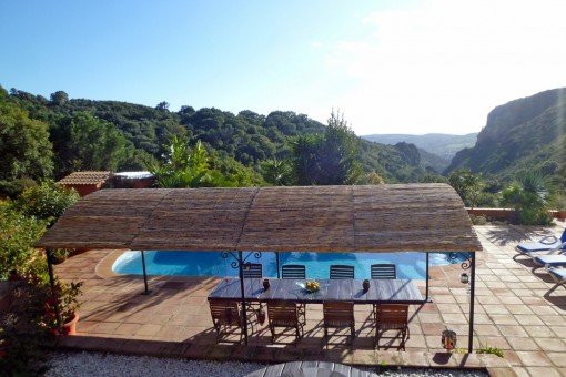 Covered sitting area with impressive view
