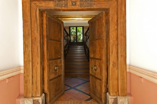 Wooden door with staircase