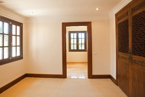 Living area with carpet flooring