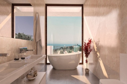 Luxurious bathroom with sea views