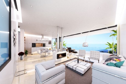 Living area with panoramic sea views