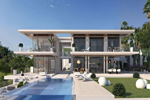 Front view of the modern villa