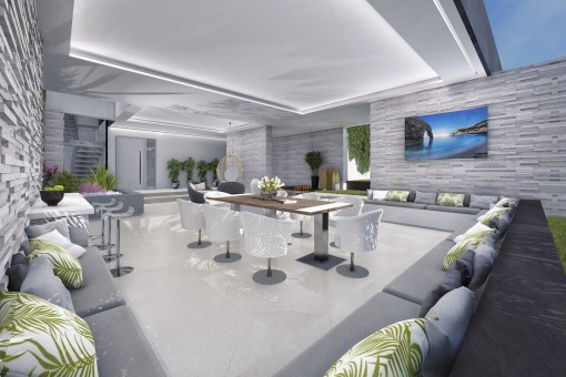 The dining area offers space for up to 8 people