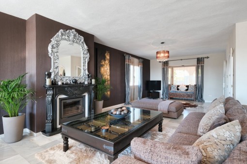 Alternative view of the living area with fireplace