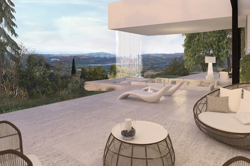 Spacious terrace with an unique waterfall