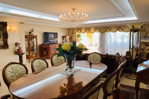 Dining area with wooden furniture
